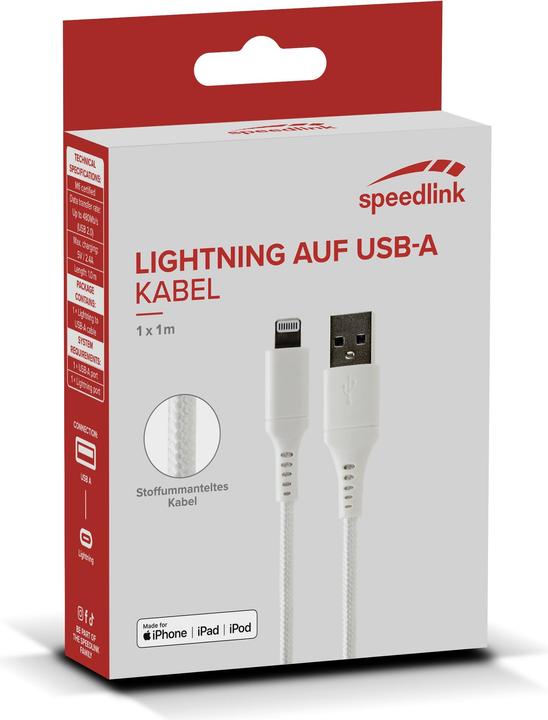 Actual product image Speedlink USB-A to Lightning Cable, white (1 m, USB 3.0)