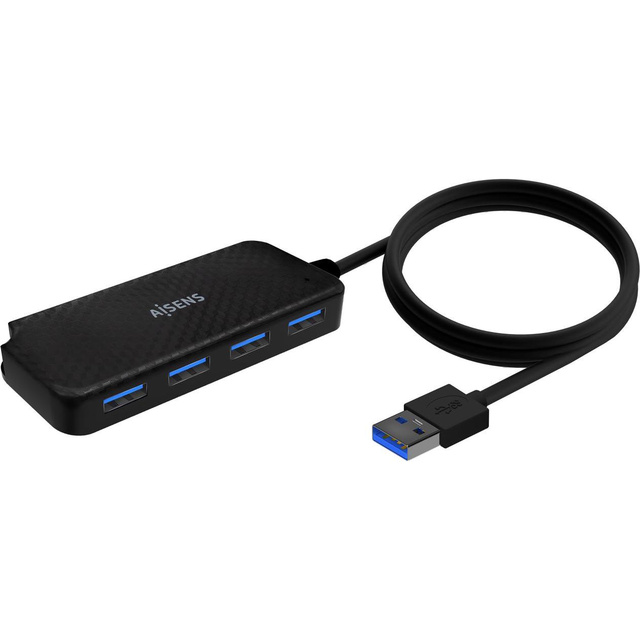 AISENS Mini Adaptador Aluminio USB 3.2 Gen1 3A, Tipo USB-C/M-A/H, Negro