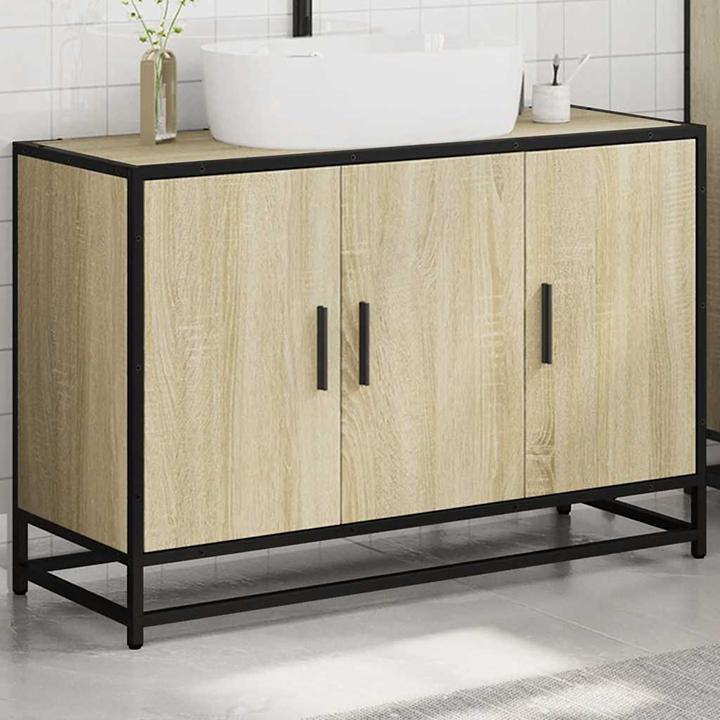 Produktbild VidaXL Waschbeckenunterschrank Sonoma-Eiche 90x33x60 cm Holzwerkstoff (90 x 33 x 60 cm)