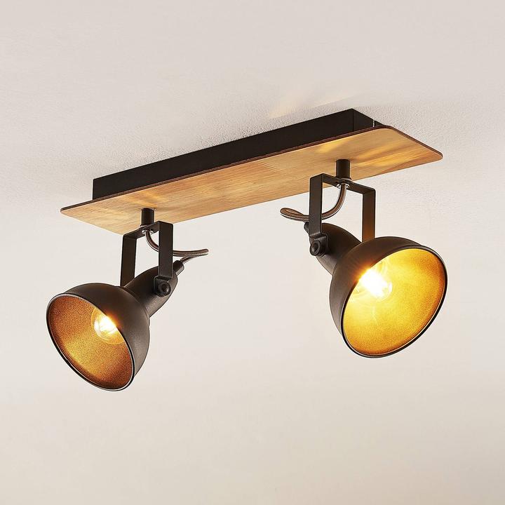 Actual product image Lindby Aylis ceiling lamp, black, wood, 2-light. (E14)
