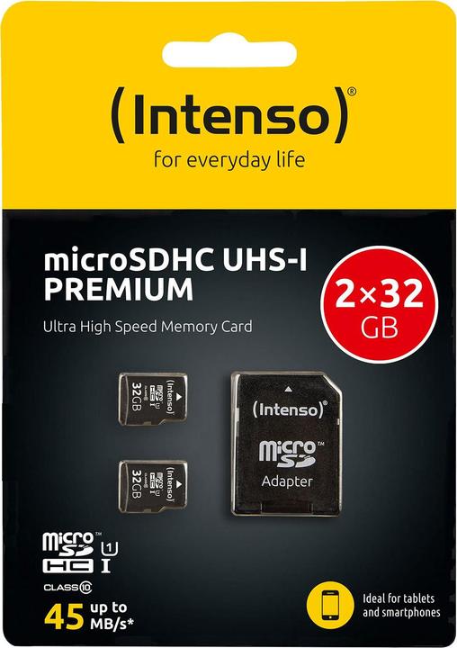 Productafbeelding Intenso UHS-I Premium (2-Pack) (32 GB, microSDHC, U1, UHS-I)