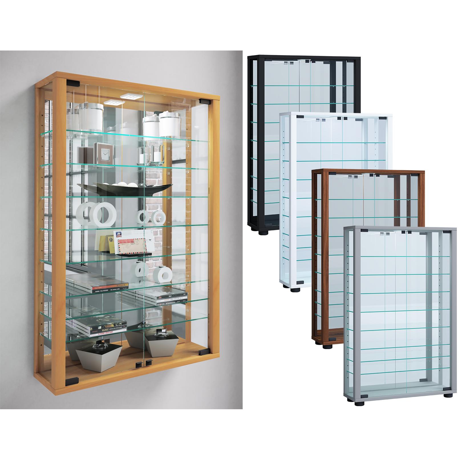 VCM, Vitrine + Buffetschrank, Sammel Wandvitrine Holz Glas Vitrosa Mini Spiegel (59 x 18 x 90 cm)