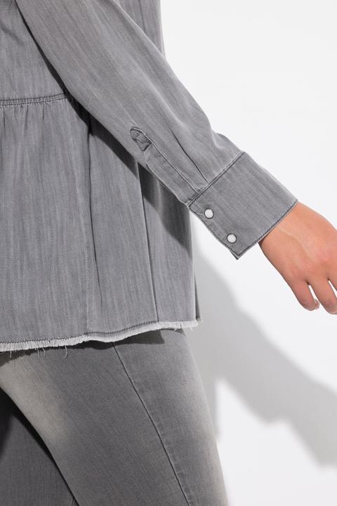 Produktbild Ulla Popken Jeansbluse, Volant, A-Linie, Hemdkragen, Langarm, Fransen (50, 52)