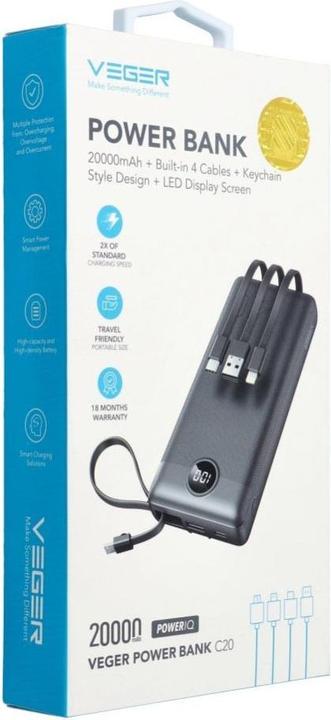 Immagine prodotto Veger C20 Powerbank con cavo - 20'000mAh (20000 mAh, 10 W, 77 Wh)