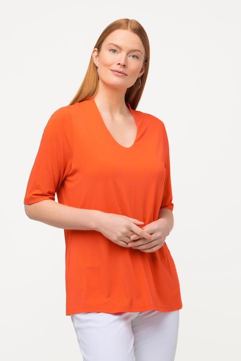 Image du produit Ulla Popken T-shirt à manches courtes, col jabot et col en V (46, 48)