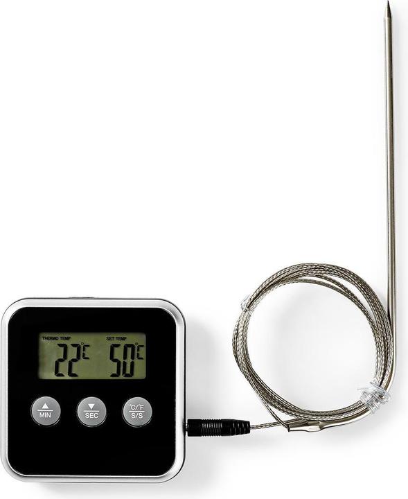 Immagine prodotto Nedis Termometro per carne 0-250 °C Display digitale Timer 80 mm Argento/Nero