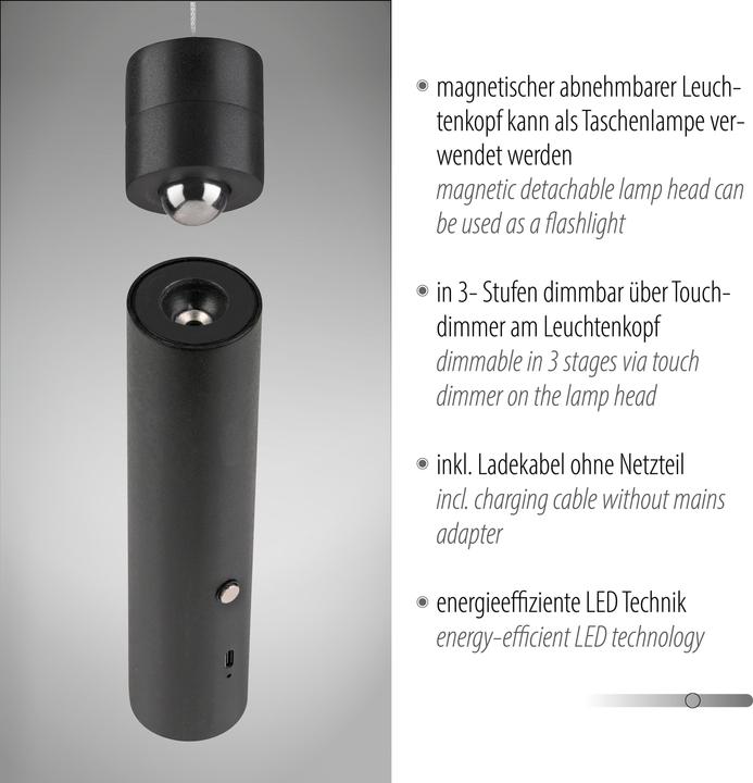 Produktbild Just Light LED Akku-Pendelleuchte USB (210 lm)