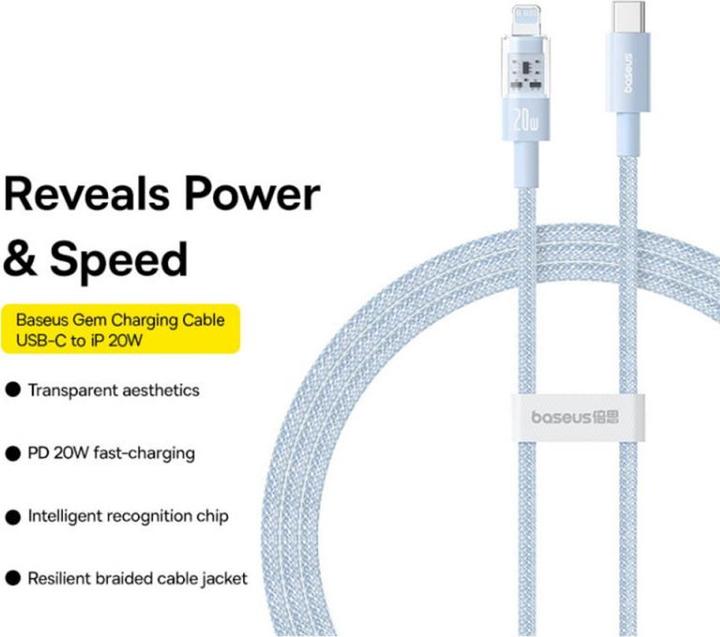 Produktbild Baseus - Data Cable Gem (P10373001311-00) - USB-C to Lightning, Fast Charging 20W, 1m - Galaxy Blue (1 m, 20 W)