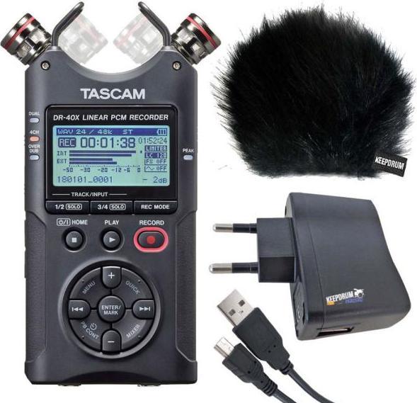 Tascam DR-40X audio recorder with accessory set (Handheld, Multitrack recorder)