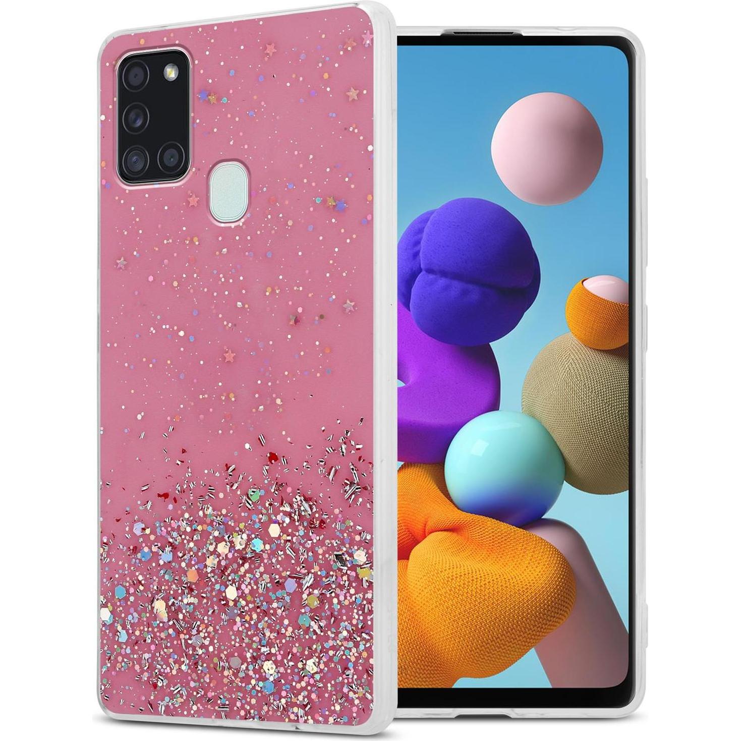 Cadorabo TPU Cover funkelnder Glitter (Samsung Galaxy A21s), Smartphone Hülle, Rosa