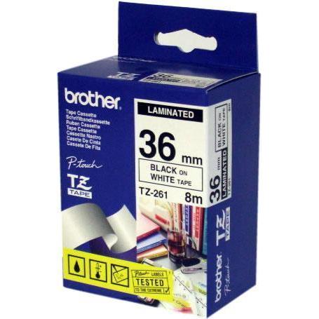 Brother, Beschriftungsband, TZ-261 laminiert 36mmx8m, schwarz/weiss (3.60 cm, Weiss)