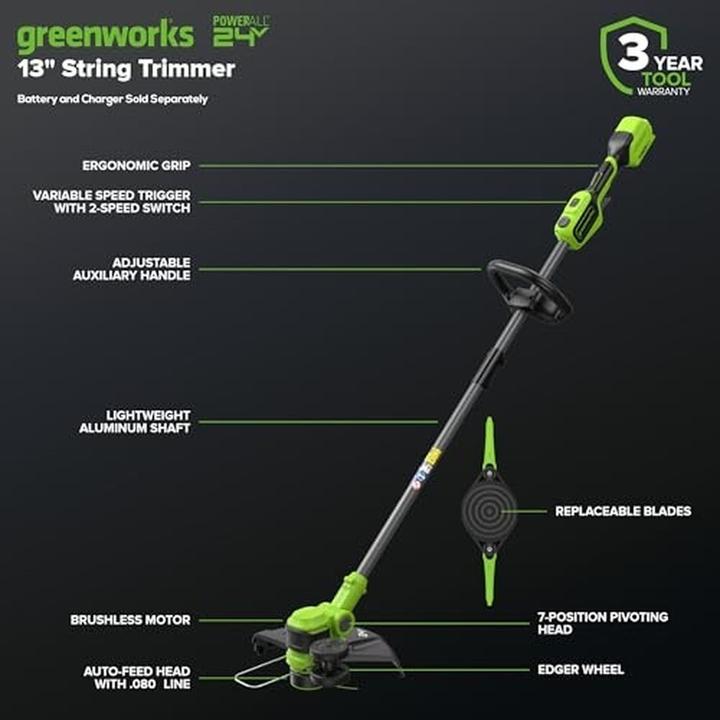 Actual product image Greenworks Brushless Cordless String Trimmer Edger (Plastic knives, Trim line)