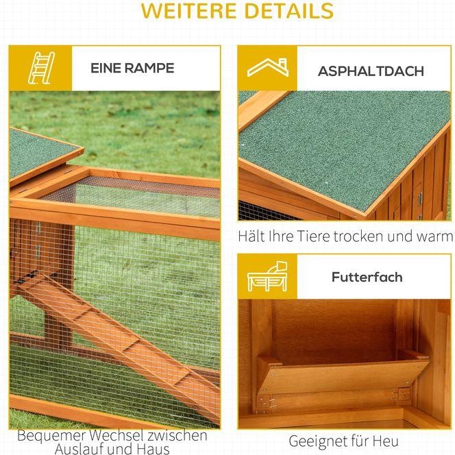 Produktbild Swisshandel24 Kleintierstall Tannenholz Kleintierhaus mit Asphaltdach Kleintierkäfig mit Bodenwanne und Rampe Gehe