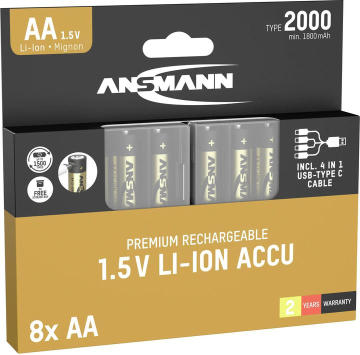 Produktbild Ansmann 1312-0039 Mignon (AA)-Akku Lithium 1800 mAh 1.2 V 8 St. (8 Stk., AA, 1800 mAh)