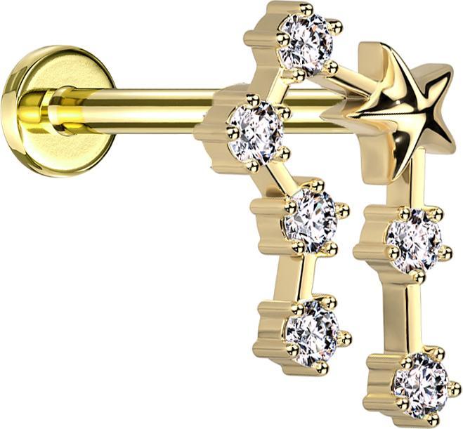Produktbild Star Piercing Micro Labret Innengewinde vergoldet Sternzeichen Krebs mit Kristallen (Messing, Chirurgenstahl 316L)