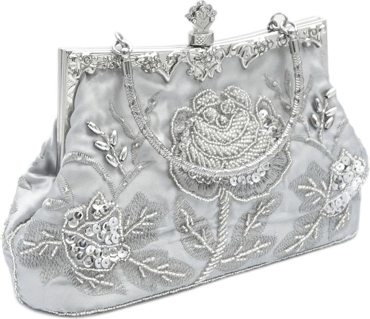 Perlen Blumenstickerei Abendtasche, Vintage Satin