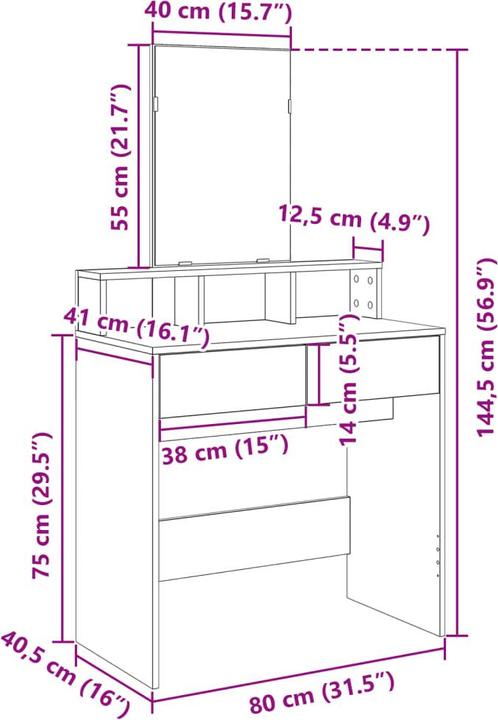 Nährwerte und Zutaten vidaXL Schminktisch (80 x 41 x 144.50 cm)