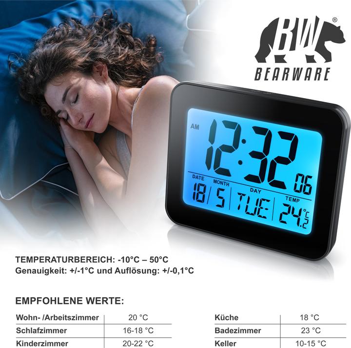 Actual product image Bearware Wecker digital, Reisewecker kompakt mit Temperaturanzeige Schlummerfunktion, Messung Temperatur