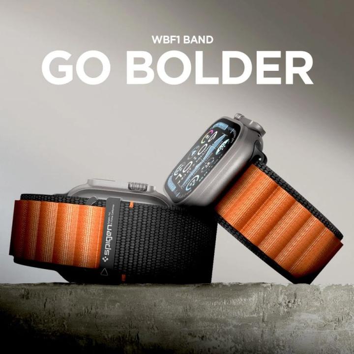 Produktbild Spigen WBF1 Armband für Apple Watch 44 / 45 / 46 / 49 mm - Schwarz und Orange (44 mm, 45 mm, 46 mm, 49 mm, Nylon)