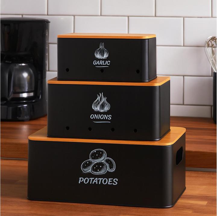 Actual product image Relaxdays Aufbewahrungsbox 3er Set Bambusdeckel