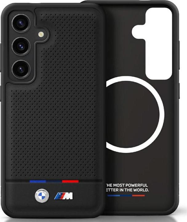 Productafbeelding BMW Leather Tricolor Stripe MagSafe Case for Samsung Galaxy S25 - Black (Samsung Galaxy S25)