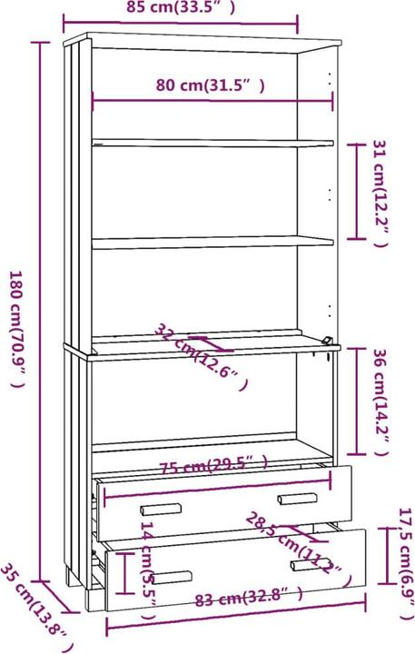 Image du produit vidaXL Highboard (85 x 35 x 180 cm)