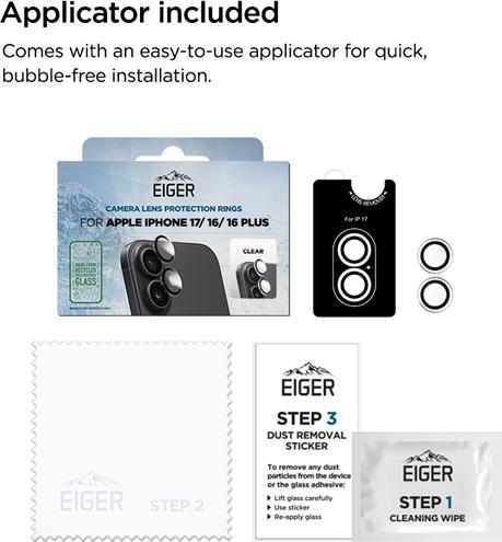 Actual product image Eiger Camera lens protection ring Mountain Glass (1 pcs., Apple iPhone 16, Apple iPhone 16 Plus, Apple iPhone 17)