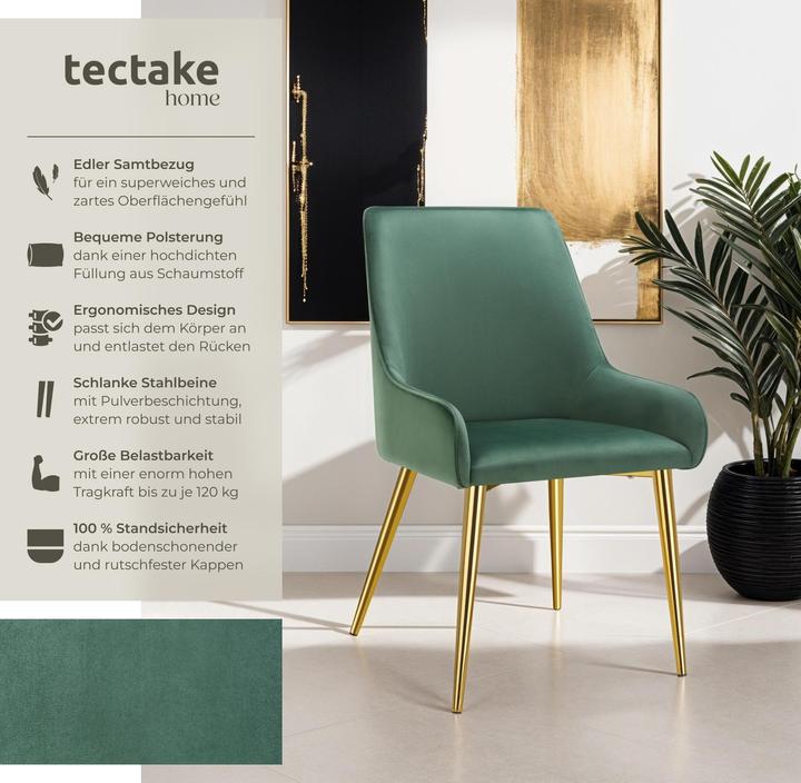 Image du produit tectake Chaise rembourrée Avane, aspect velours, charge maximale 120 kg