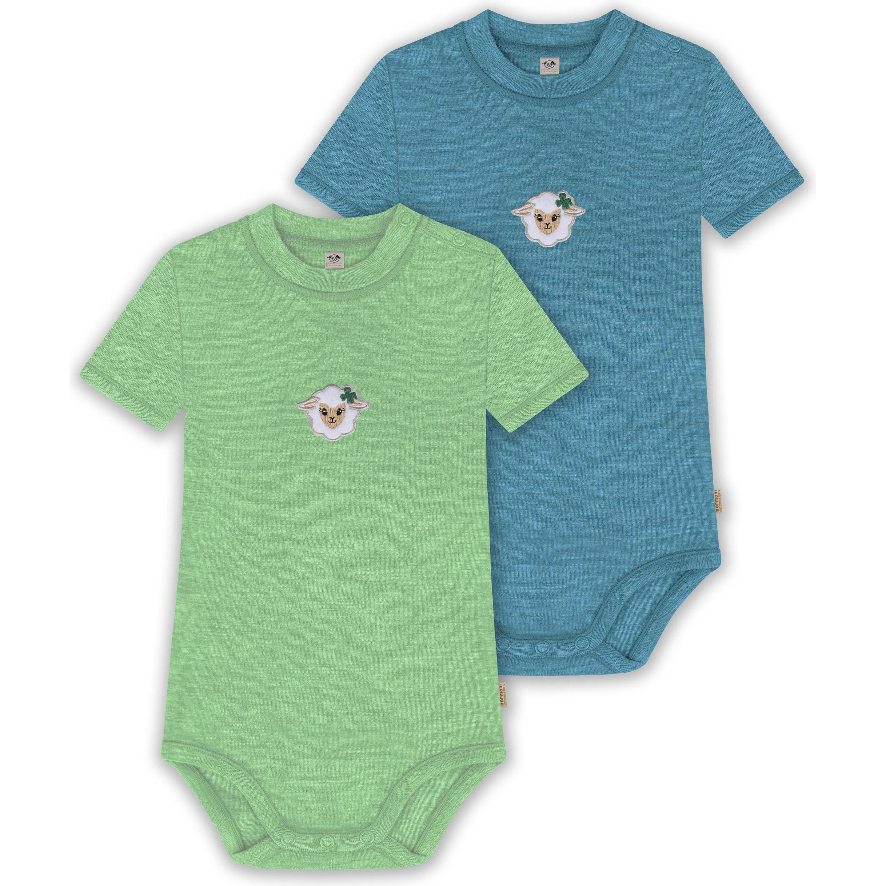 Normani, Herren, Body, 2er Set Baby Merino Kurzarmbody „Tihoi" - 9321, Grün, (56)