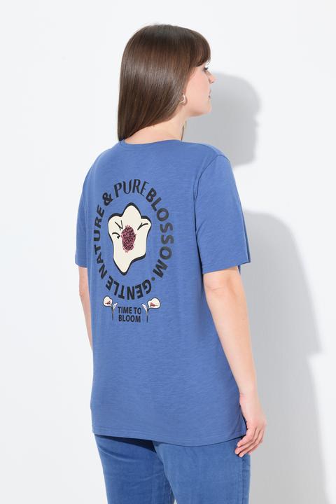 Image du produit Ulla Popken T-shirt en coton bio, motif fleur devant et derrière, décolleté en V et manches courtes (56)