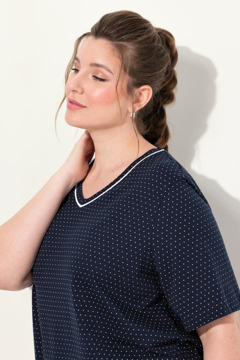 Image du produit Ulla Popken Lot de 2 T-shirts de pyjama, pois/uni, manches courtes (46, 48)