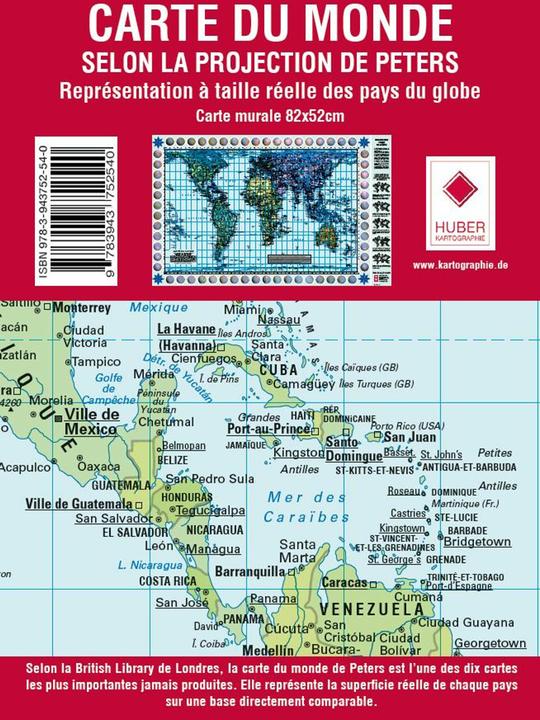 Image du produit Poster Carte du Monde Projection de Pierre, français (environ 82,5 x 52,3 cm)