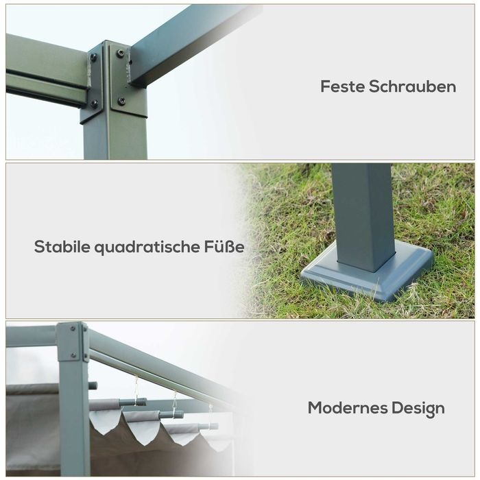 Actual product image Swisshandel24 Pergola Pavillon, Schiebedach, 298x213x221 cm, Grau, wetterfestes Polyester (298 cm, 213 cm)