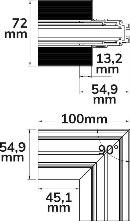 Produktbild Isoled Track48 Eckschiene 90° vertikal für Trockenbauschiene, schwarz, nicht stromführend