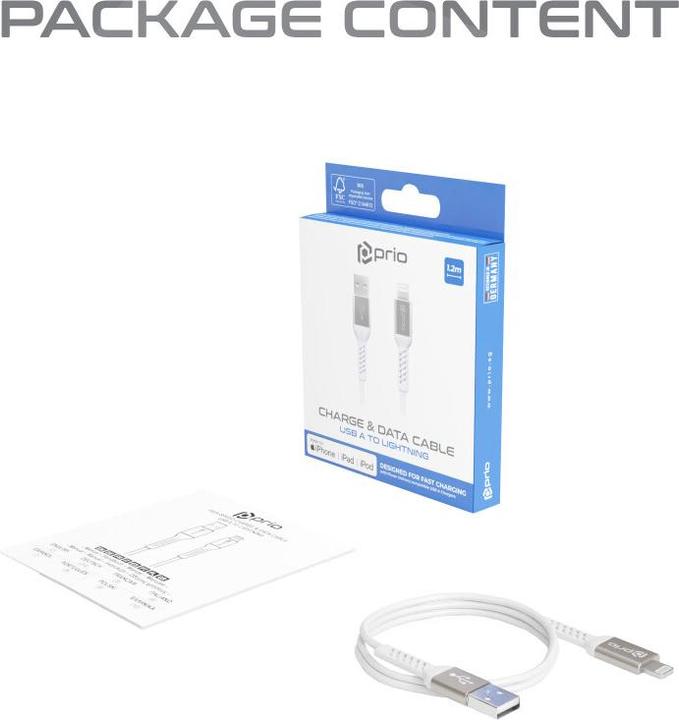 Produktbild prio Charge & Sync USB A to Lightning Cable MFi certified 1.2m white (1.20 m)
