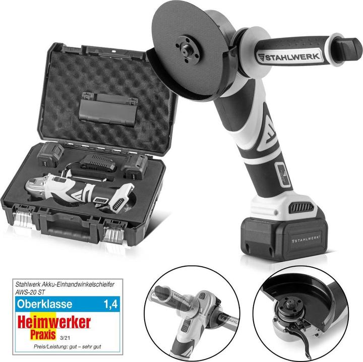Produktbild Stahlwerk Brushless Akku Winkelschleifer  AWS-20 ST 20V/4Ah, 0 - 7500 min-1 (125 mm)