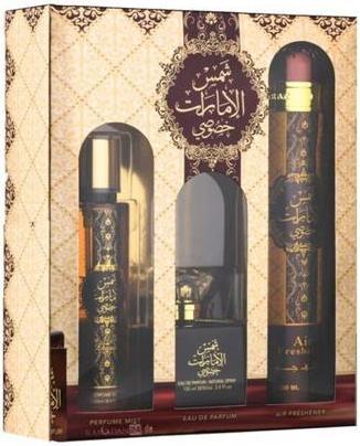 Lattafa Perfumes Shams Al Emarat Khususi Gift Set 100ml Eau de Parfum Room Spray Body Spray (Fragrance set)
