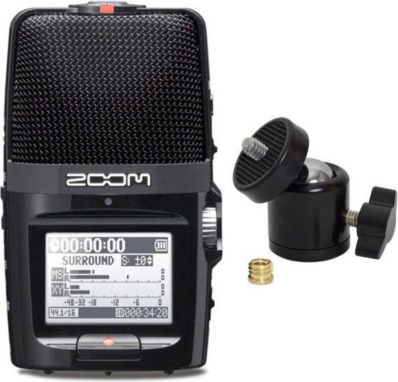 Zoom H2n recorder with ball joint tripod adapter (Handheld)