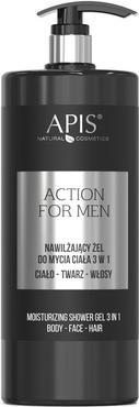 Produktbild Apis Natural Cosmetics Action For Men 3in1 nawilżający żel do mycia ciała twarzy i włosów 1000ml (1000 ml)