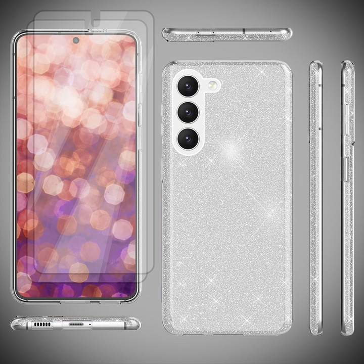 Produktbild Nalia Glitzer Silikon Hülle mit 2x Displayschutz (Samsung Galaxy S23)