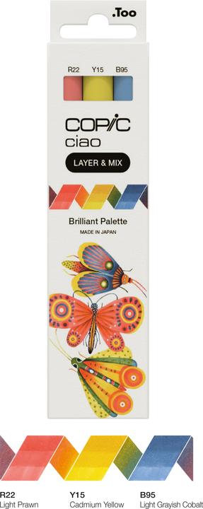 Actual product image Copic CIAO - Brand (B-95 Light Grayish Cobalt, Y-15 Cadmium Yellow, R-22 Light Prawn, 6 mm, 3 x)