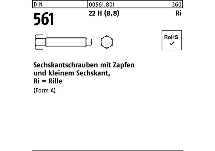 Immagine prodotto Vite a testa esagonale DIN 561 con codolo AM 30 x 60 22 H (8,8) (10 Viti per pezzo)