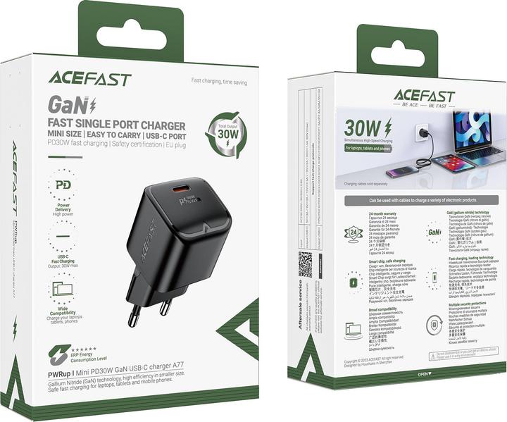 Produktbild Acefast A77 Mini PD 30W GaN USB-C Wandladegerät – Schwarz (30 W)