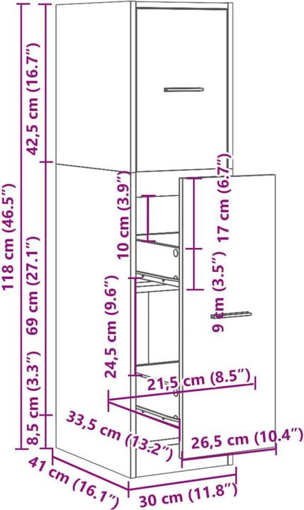 Produktbild vidaXL Apothekerschrank (30 x 41 x 118 cm)