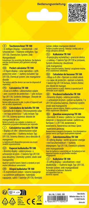 Produktbild Idena Taschenrechner TR350 solar schwarz 12-stelliges Display (Solarzellen)