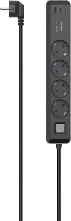 Image du produit Hama Prises multiples, 4x, USB-C/A 65W, PD, interrupteur, 1,4 m, noir/gris (4 x, CEE 7/3, 1.40 m)