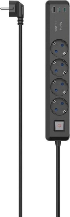 Actual product image Hama Power strip, 4-way, USB-C/A 65W, PD, switch, 1.4 m, black/grey (4 x, CEE 7/3, 1.40 m)