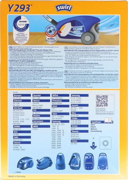 Actual product image Swirl Staubsaugerbeutel Y293 MicroPor Plus für Dirt Devil, Nilfisk und Samsung Staubsauger (4x)