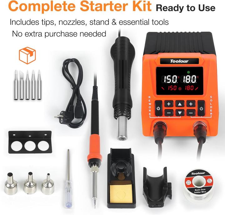 Immagine prodotto Toolour Lötstation mit Heissluftgebläse & Lötkolben