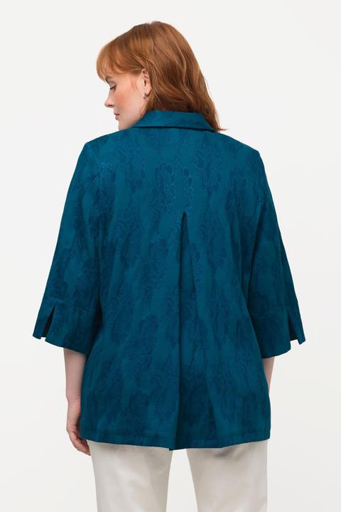 Immagine prodotto Ulla Popken Giacca in Jacquard a fiori con taglio svasato, collo da camicia e maniche a 3/4 (46, 48)